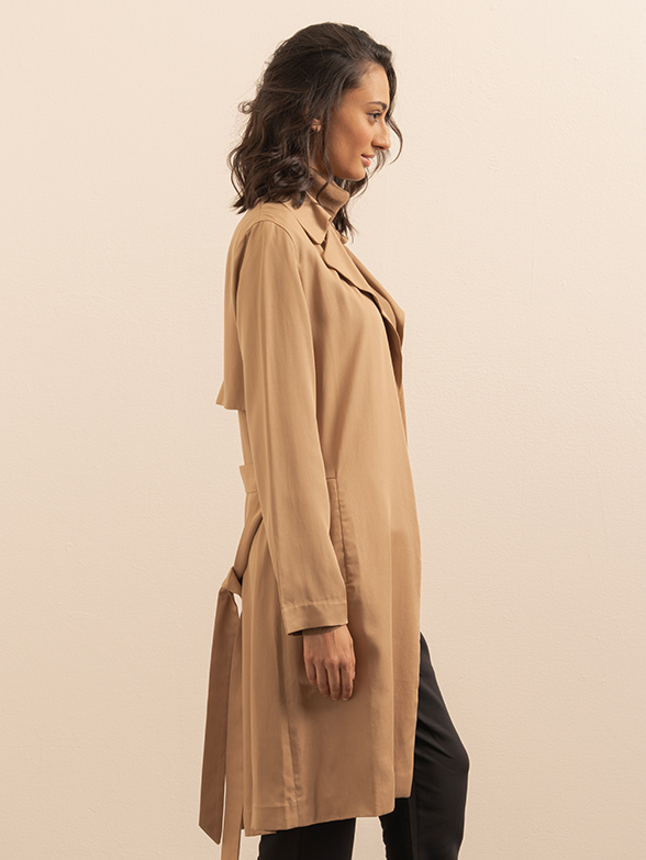 Polo Women Soft Camel Trench Coat Side View Full