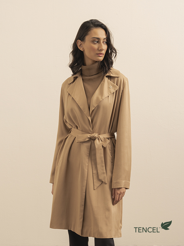 Polo Women Soft Camel Trench Coat Full View