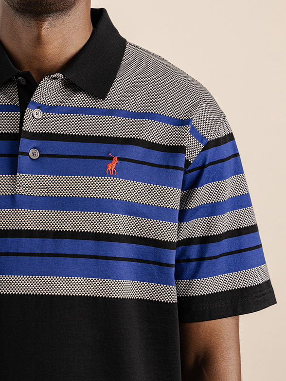 Mens Textured Stripe Golfer Shirt - Front Let Shoulder View