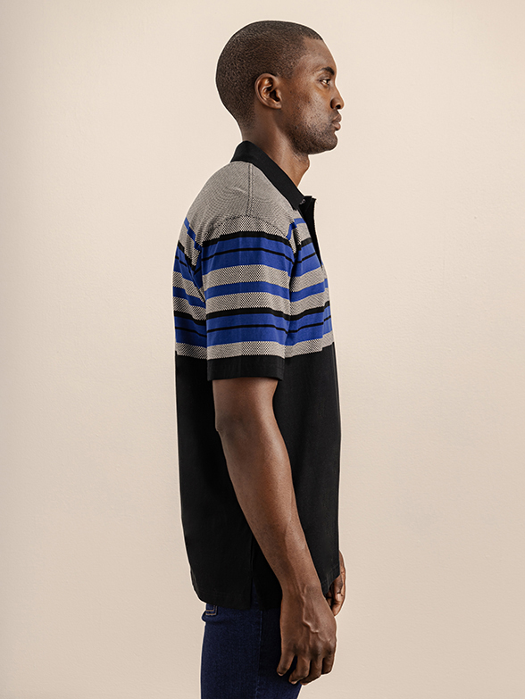 Mens Textured Stripe Golfer Shirt - Side View