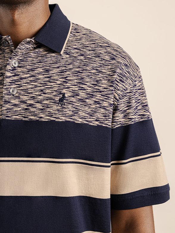 Mens Textured Stripe Golfer Shirt - Front Left Shoulder