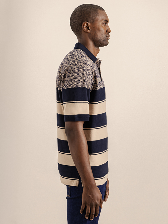 Mens Textured Stripe Golfer Shirt- Side View
