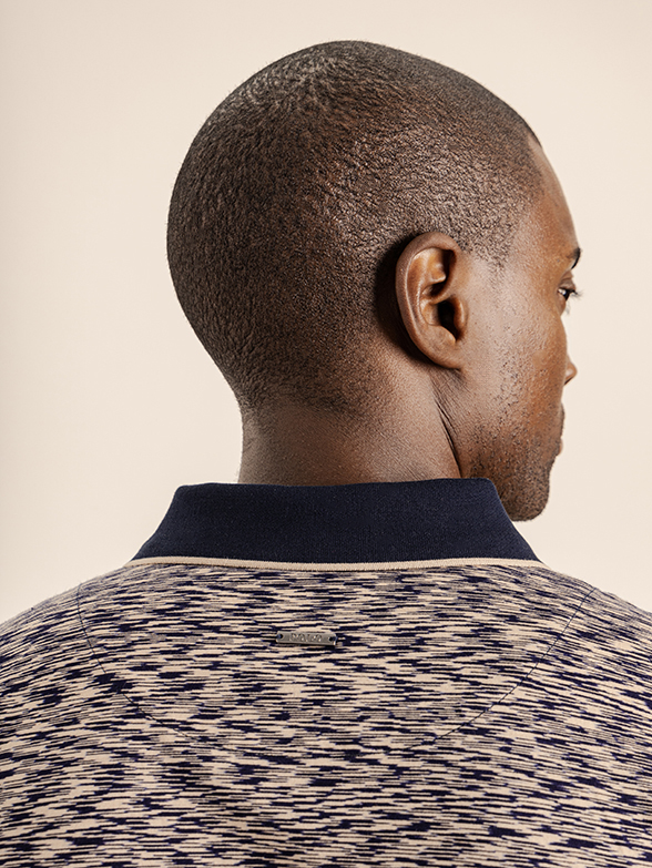 Mens Textured Stripe Golfer Shirt - Back View