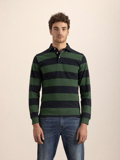 Polo Men’s Rugby Stripe Green Long Sleeve Golfer