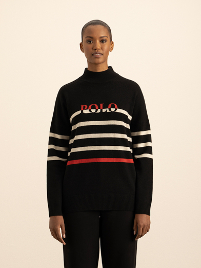 Women's Stripe Branded Long Sleeve Sweater