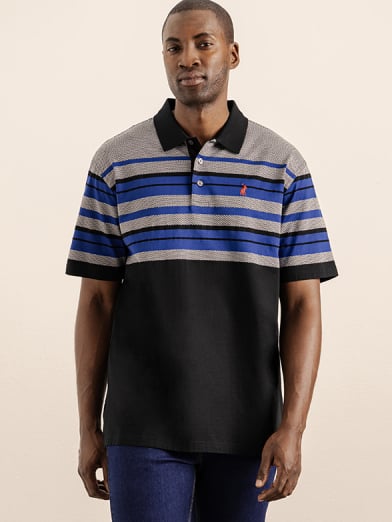 Mens Textured Stripe Golfer - Front View