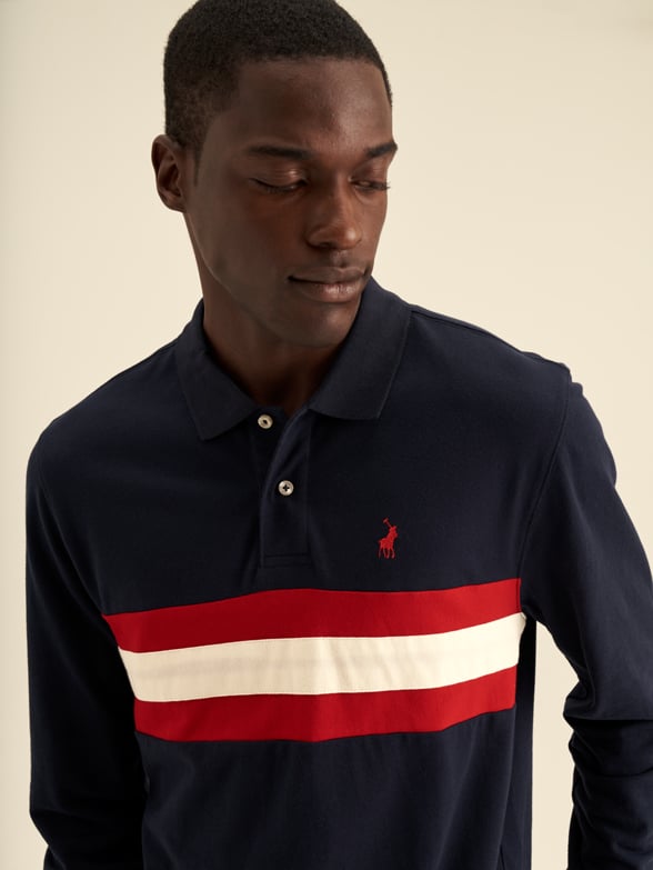 Polo Navy Stripe Pique Mens Golfer T-Shirt | Polo SA