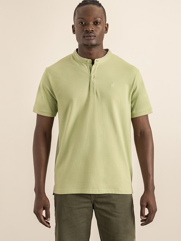 Mens Short Sleeve Mandarin Collar Golfer Shirt