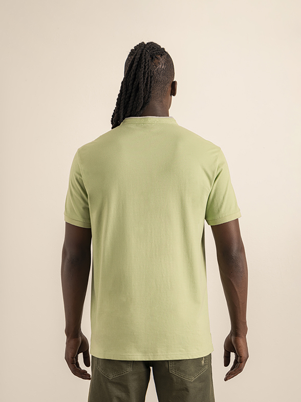 Mens Short Sleeve Mandarin Collar Golfer Shirt - Back view