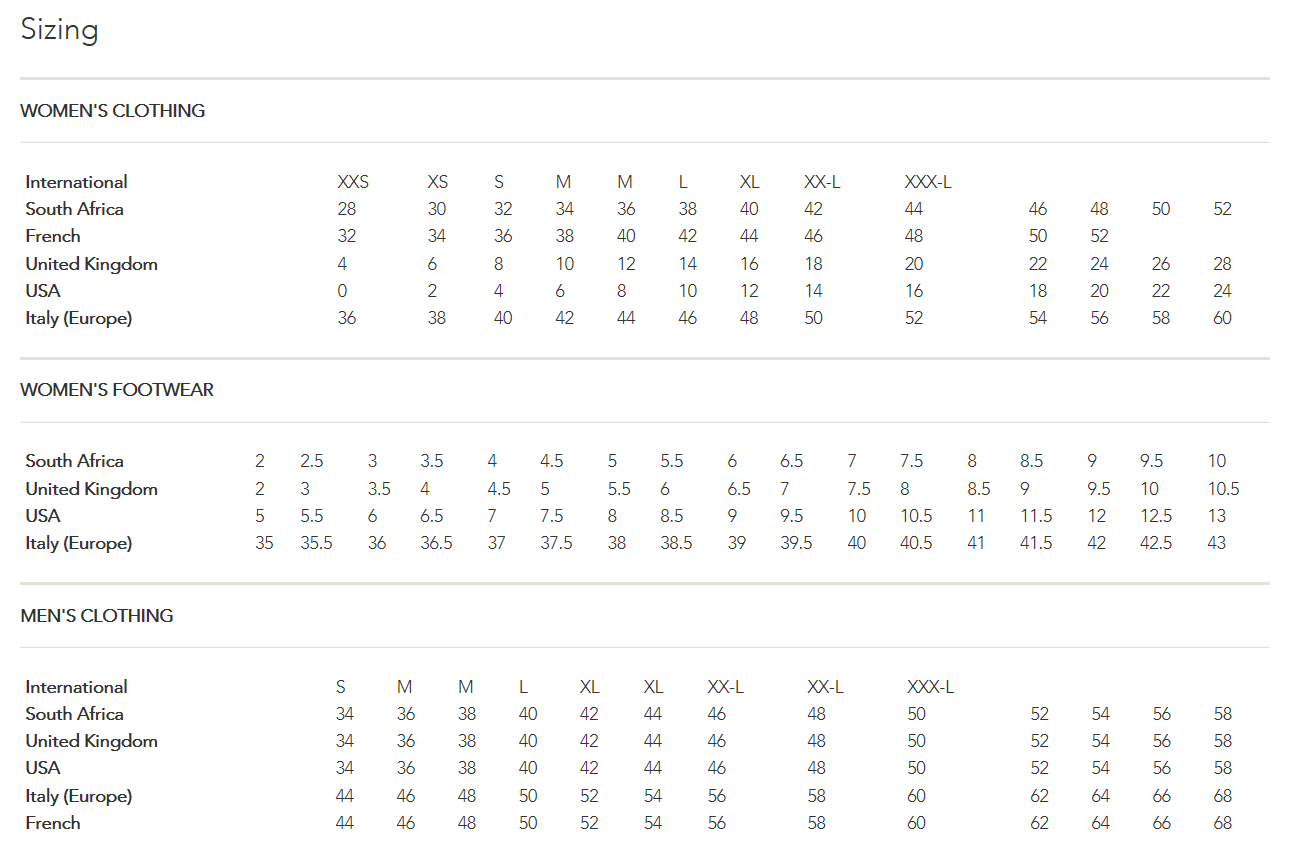 polo jeans size chart